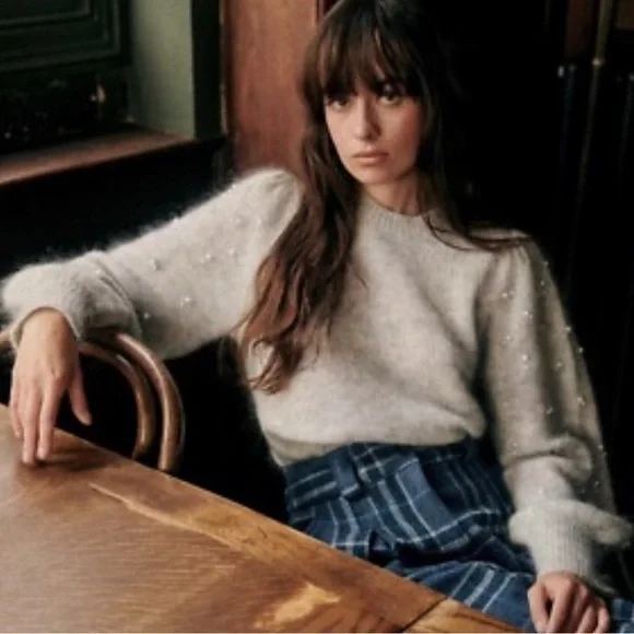 Sézane Perle sweater motted grey with pearls NWT - Picture 2 of 8